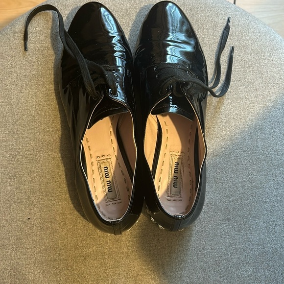 Miu Miu Black Patent Leather Crystal Embellished Lace Up Derby Size 7 - Picture 5 of 15